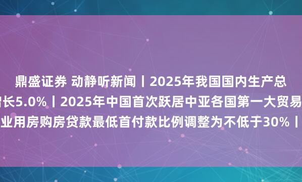 鼎盛证券 动静听新闻丨2025年我国国内生产总值突破140万亿元 增长5.0%丨2025年中国首次跃居中亚各国第一大贸易伙伴丨商业用房购房贷款最低首付款比例调整为不低于30%丨贵州启动低温雨雪凝冻灾害四级应急响应